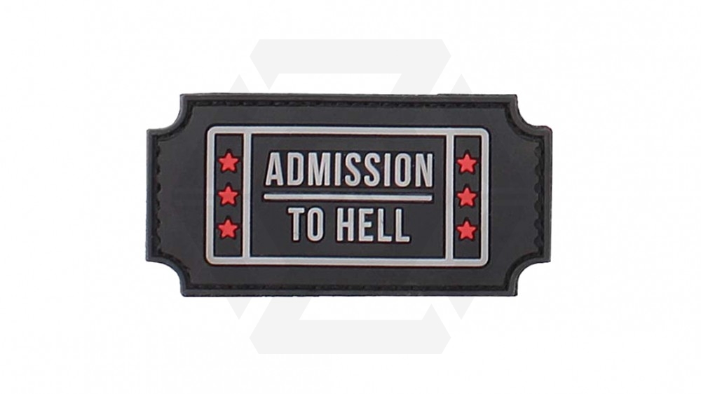 101 Inc PVC Velcro Patch &quotAdmission To Hell" (Black) - Main Image © Copyright Zero One Airsoft