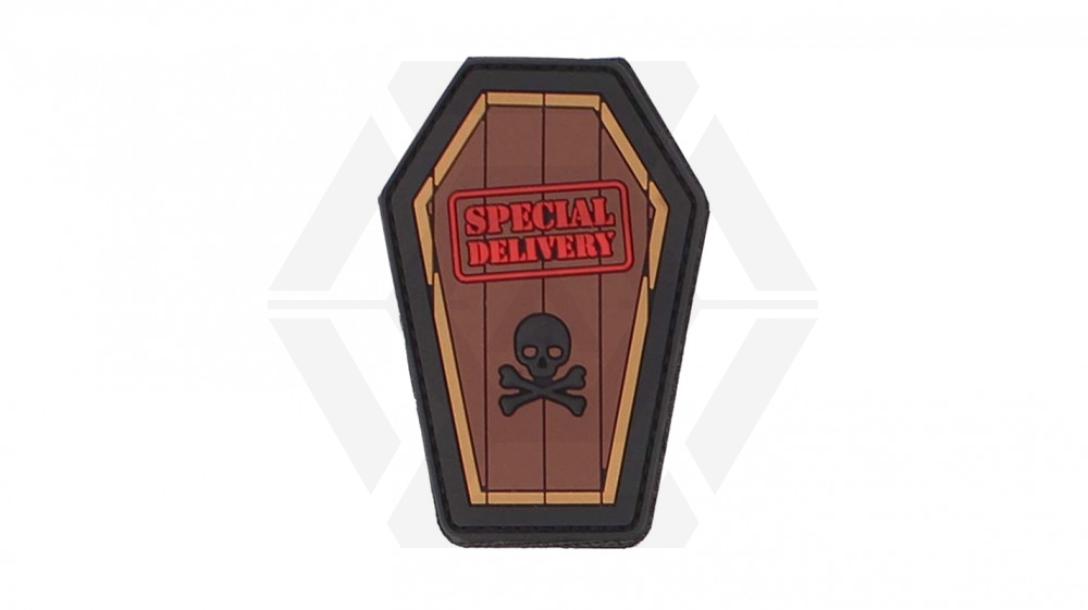 101 Inc PVC Velcro Patch "Special Delivery" (Brown) - Main Image © Copyright Zero One Airsoft