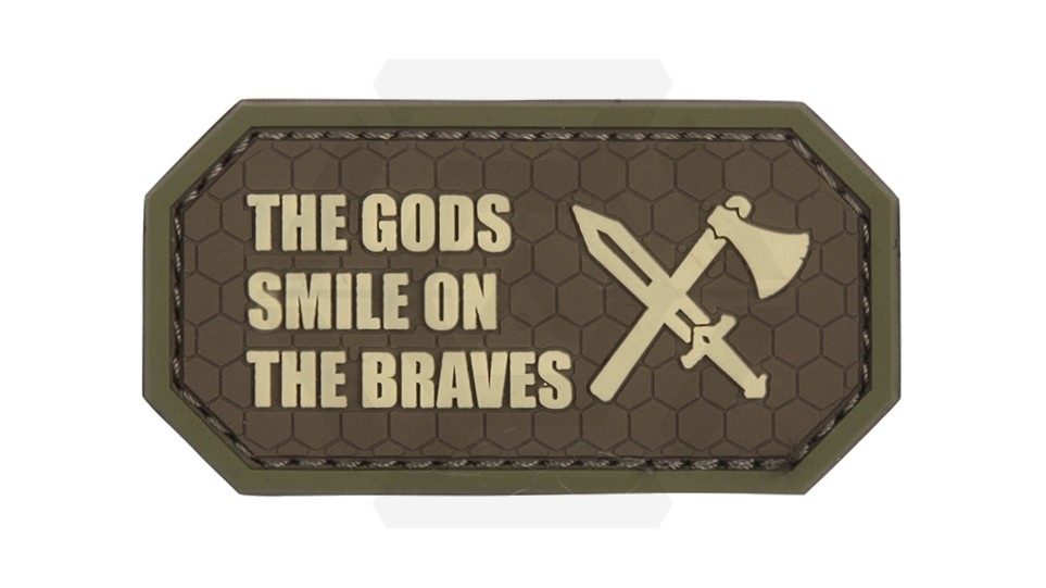 101 Inc PVC Velcro Patch "The Gods Smile On The Braves" (Brown) - Main Image © Copyright Zero One Airsoft