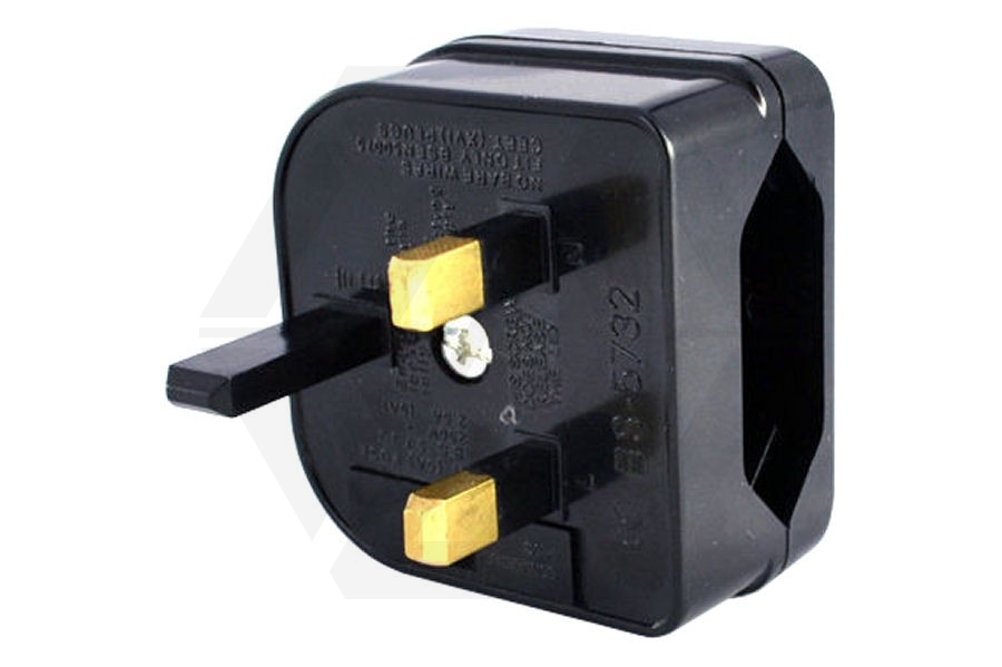 ZO EU to UK Plug Adaptor with 3A Fuse (Black) - Main Image © Copyright Zero One Airsoft