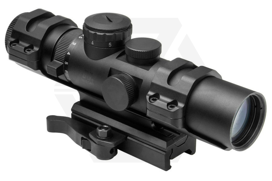 NCS 2-7x32 Blue Illuminating Scope with Mil-Dot Reticle & QD Mount - Main Image © Copyright Zero One Airsoft