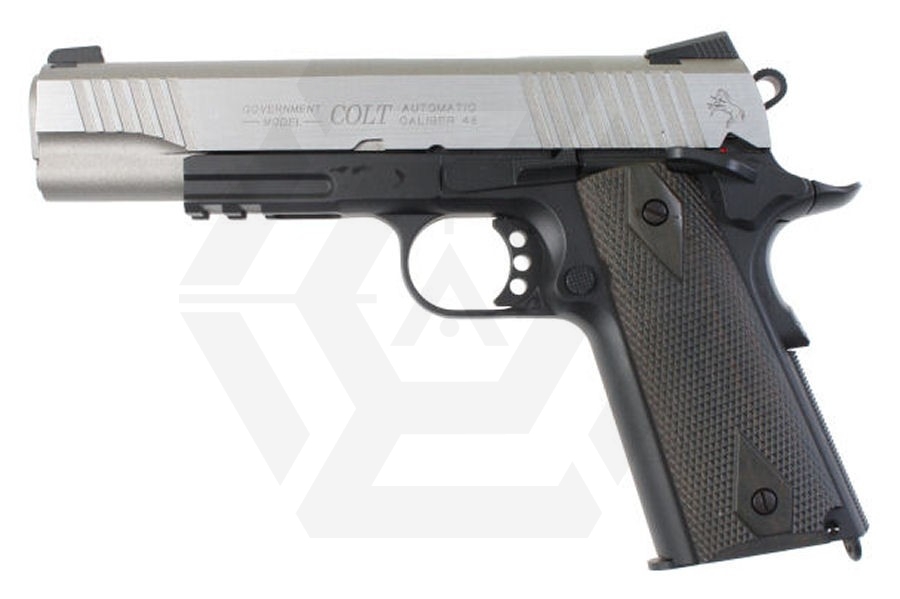 KWC/Cybergun CO2BB Colt 1911 Rail Gun (Black/Silver) - Main Image © Copyright Zero One Airsoft