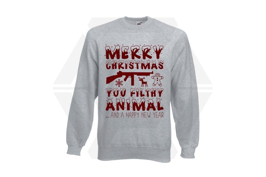 ZO Combat Junkie Christmas Jumper 'Merry Christmas You Filthy Animal' (Light Grey) - Size Small - Main Image © Copyright Zero One Airsoft
