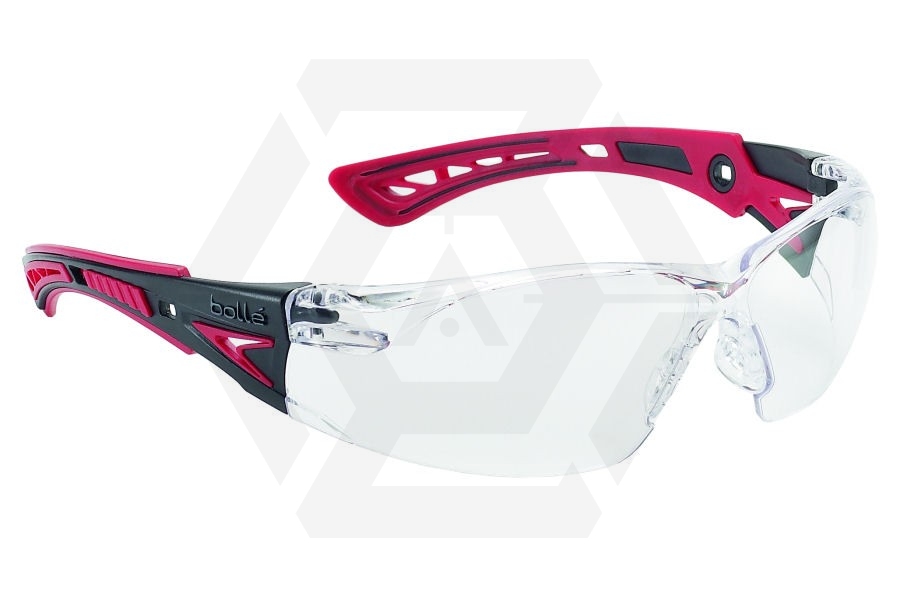 Bollé Glasses Rush PLUS with Red/Black Frame, Clear Lens and Platinum Coating - Main Image © Copyright Zero One Airsoft