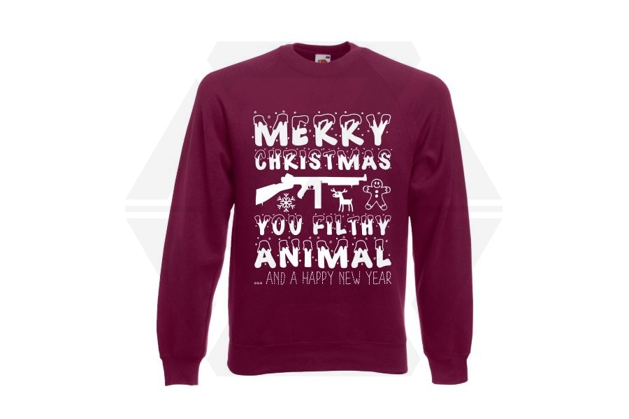 ZO Combat Junkie Christmas Jumper 'Merry Christmas You Filthy Animal' (Burgundy) - Size Small - Main Image © Copyright Zero One Airsoft