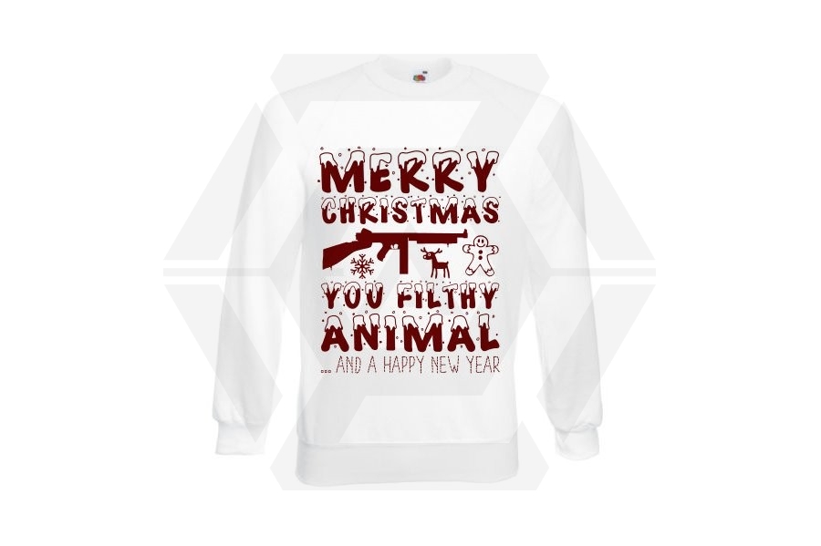 ZO Combat Junkie Christmas Jumper 'Merry Christmas You Filthy Animal' (White) - Size Large - Main Image © Copyright Zero One Airsoft
