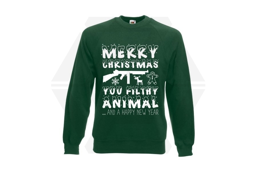 ZO Combat Junkie Christmas Jumper 'Merry Christmas You Filthy Animal' (Green) - Size Medium - Main Image © Copyright Zero One Airsoft