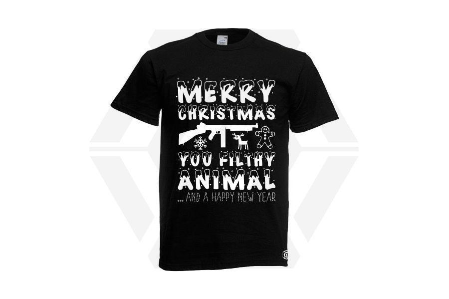 ZO Combat Junkie Christmas T-Shirt 'Merry Christmas You Filthy Animal' (Black) - Size Small - Main Image © Copyright Zero One Airsoft