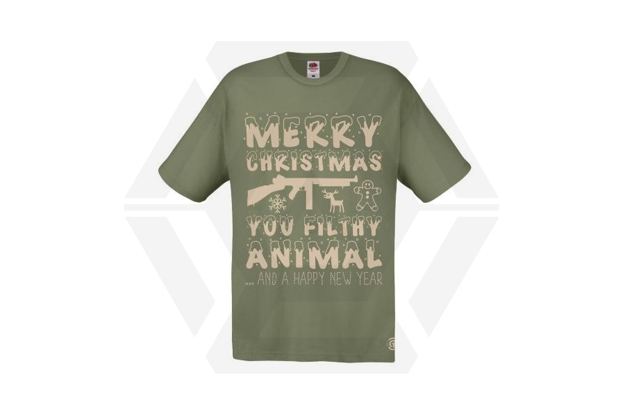 ZO Combat Junkie Christmas T-Shirt 'Merry Christmas You Filthy Animal' (Olive) - Size Small - Main Image © Copyright Zero One Airsoft