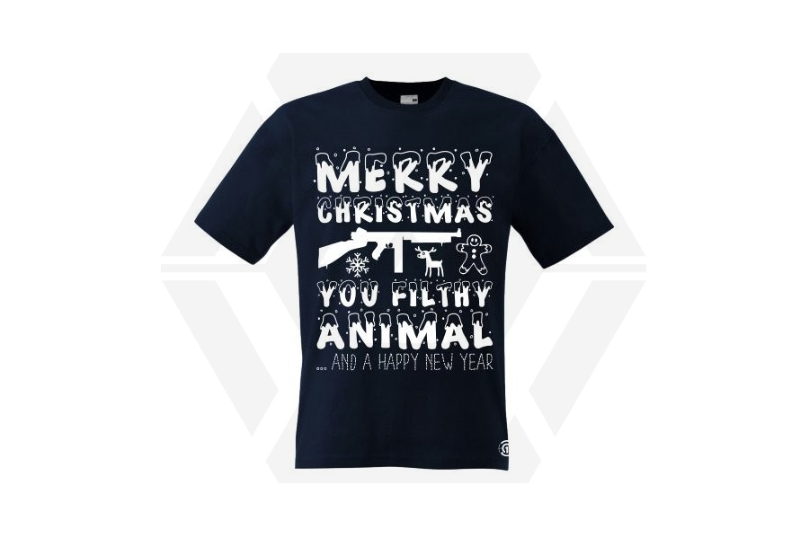 ZO Combat Junkie Christmas T-Shirt 'Merry Christmas You Filthy Animal' (Dark Navy) - Size Medium - Main Image © Copyright Zero One Airsoft