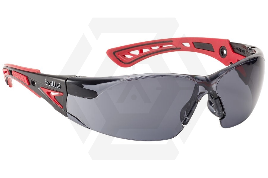 Bollé Glasses Rush PLUS with Red/Black Frame, Smoke Lens and Platinum Coating - Main Image © Copyright Zero One Airsoft