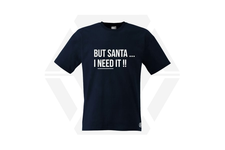 ZO Combat Junkie Christmas T-Shirt 'Santa I NEED It' (Dark Navy) - Size Small - Main Image © Copyright Zero One Airsoft