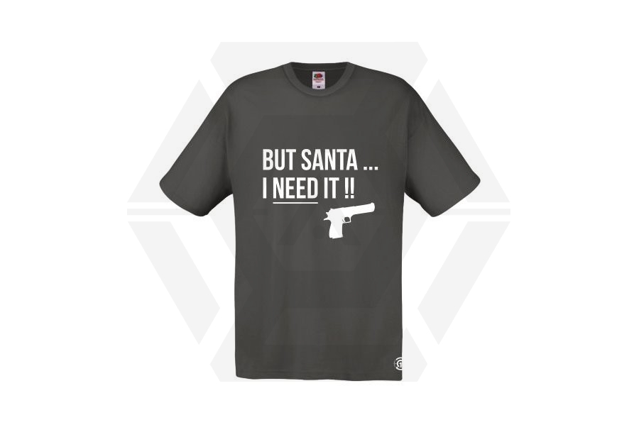 ZO Combat Junkie Christmas T-Shirt 'Santa I NEED It Pistol' (Grey) - Size Small - Main Image © Copyright Zero One Airsoft