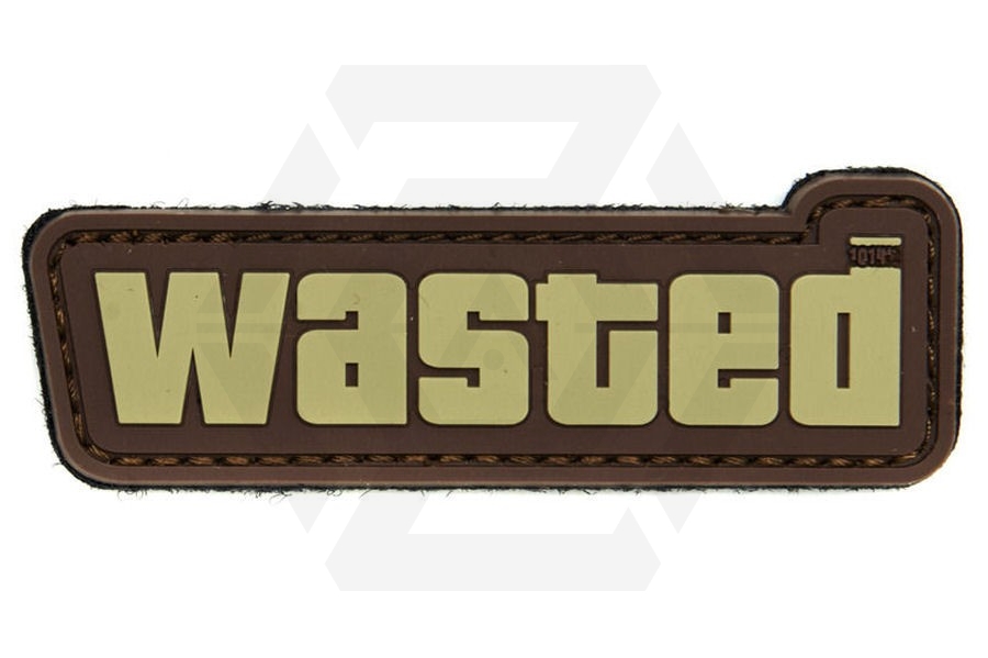 101 Inc PVC Velcro Patch "Wasted" (Brown) - Main Image © Copyright Zero One Airsoft