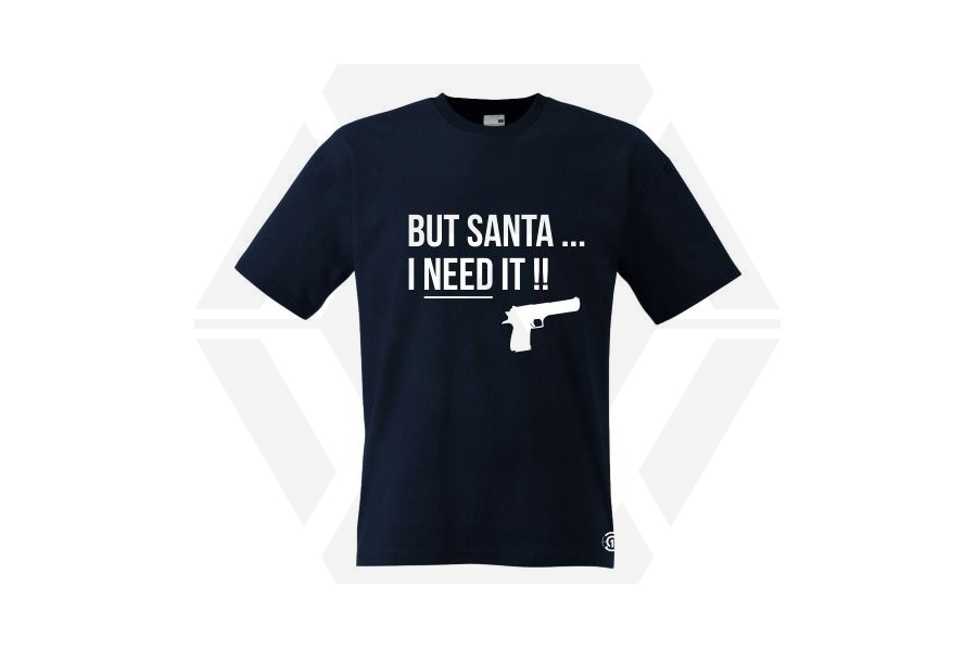ZO Combat Junkie Christmas T-Shirt 'Santa I NEED It Pistol' (Dark Navy) - Size Extra Large - Main Image © Copyright Zero One Airsoft
