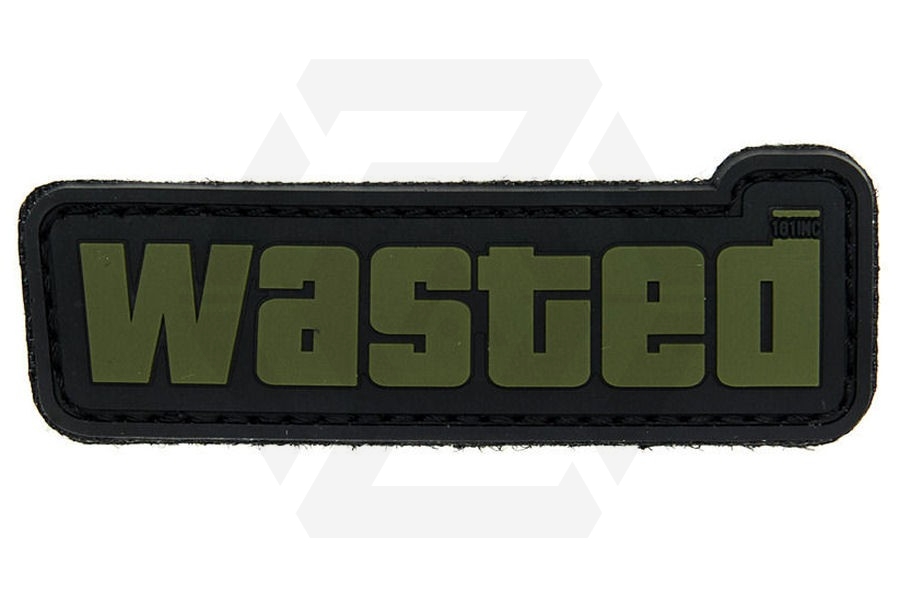 101 Inc PVC Velcro Patch "Wasted" (Olive) - Main Image © Copyright Zero One Airsoft