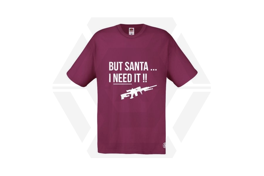 ZO Combat Junkie Christmas T-Shirt 'Santa I NEED It Sniper' (Burgundy) - Size Small - Main Image © Copyright Zero One Airsoft