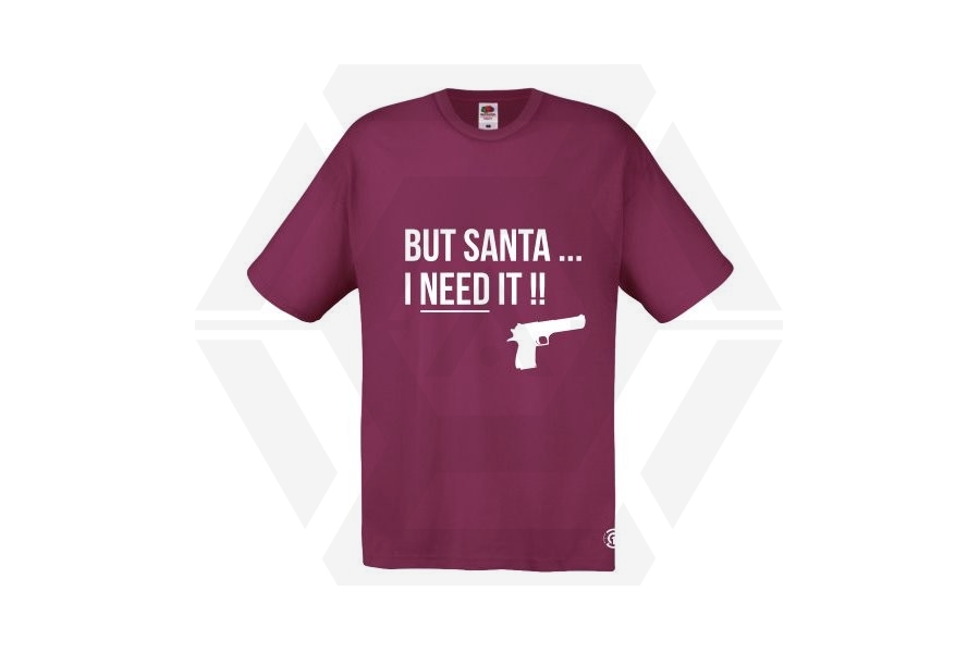 ZO Combat Junkie Christmas T-Shirt 'Santa I NEED It Pistol' (Burgundy) - Size Small - Main Image © Copyright Zero One Airsoft