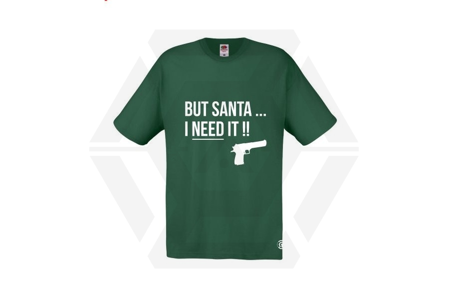 ZO Combat Junkie Christmas T-Shirt 'Santa I NEED It Pistol' (Green) - Size Small - Main Image © Copyright Zero One Airsoft