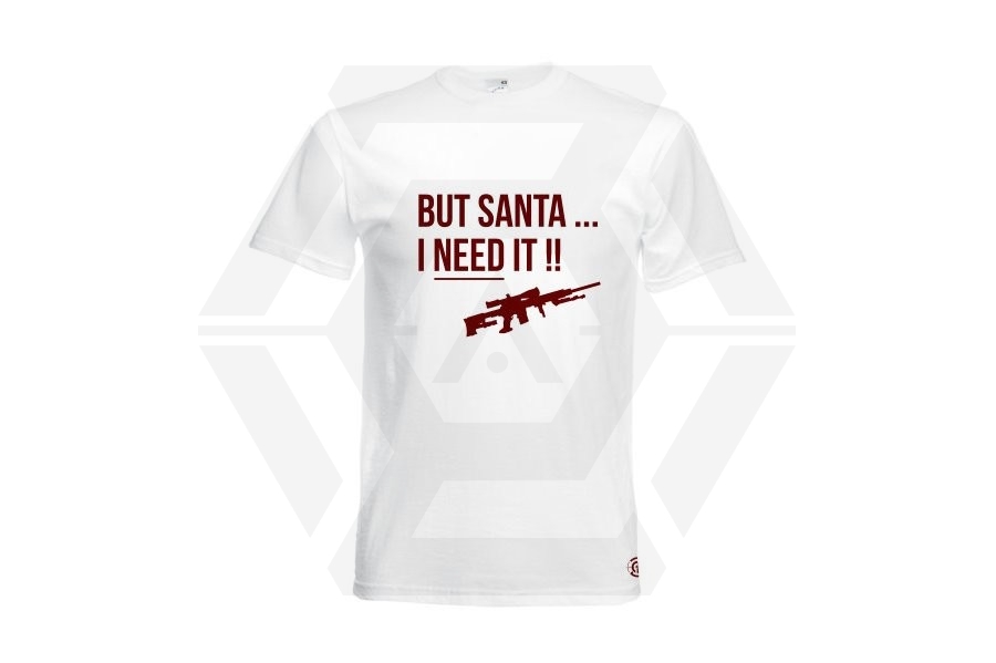 ZO Combat Junkie Christmas T-Shirt 'Santa I NEED It Sniper' (White) - Size Small - Main Image © Copyright Zero One Airsoft