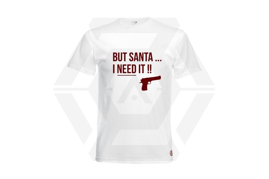 ZO Combat Junkie Christmas T-Shirt 'Santa I NEED It Pistol' (White) - Size Medium - Main Image © Copyright Zero One Airsoft