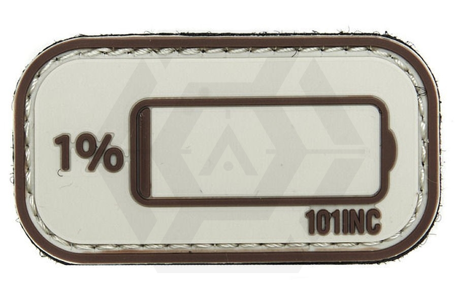 101 Inc PVC Velcro Patch "Low Power" (Brown) - Main Image © Copyright Zero One Airsoft