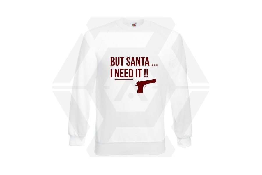 ZO Combat Junkie Christmas Jumper 'Santa I NEED It Pistol' (White) - Size Medium - Main Image © Copyright Zero One Airsoft