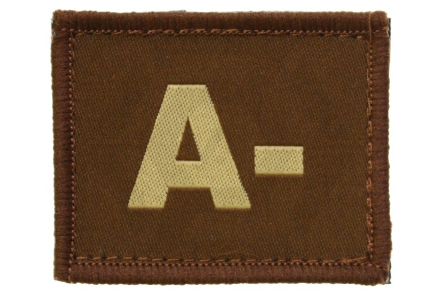 Vanguard Velcro Blood Group Patch A- (Tan) - Main Image © Copyright Zero One Airsoft