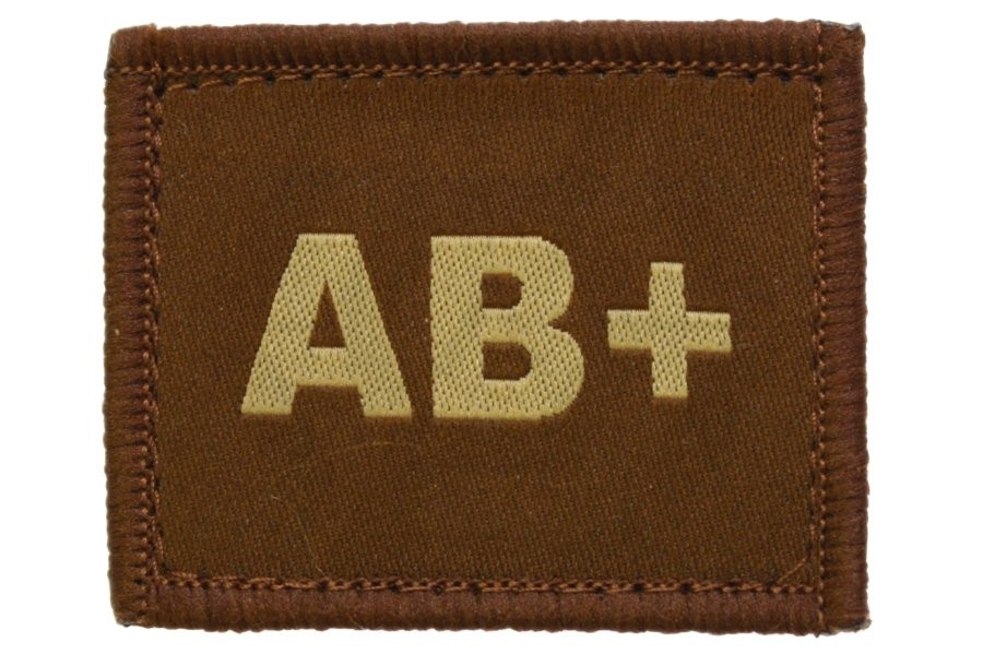 Vanguard Velcro Blood Group Patch AB+ (Tan) - Main Image © Copyright Zero One Airsoft