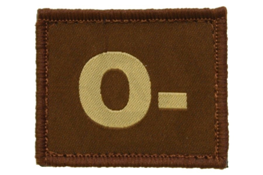 Vanguard Velcro Blood Group Patch O- (Tan) - Main Image © Copyright Zero One Airsoft