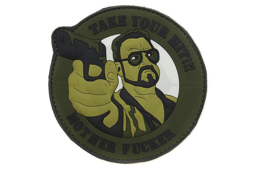 101 Inc PVC Velcro Patch &quotTake Your Hit" (Olive) - Main Image © Copyright Zero One Airsoft