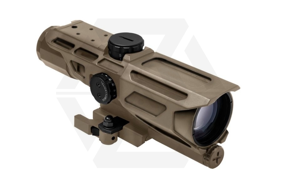 NCS 3-9x40 Scope with Blue/Red Illuminating P4 Sniper Reticle & QD Mount (Tan) - Main Image © Copyright Zero One Airsoft