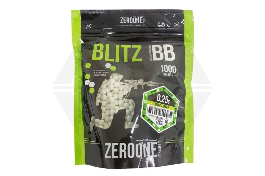 ZO Blitz Bio BB Tracer 0.25g 1000rds (Green Glow) - Main Image © Copyright Zero One Airsoft
